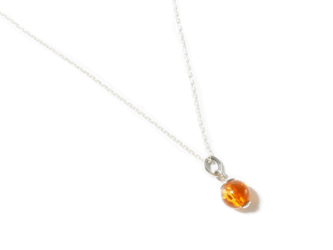 ★送料無料★[SILVER925]天然石パワーストーンシルバーネックレス（アンバー・琥珀／直径8mm）made in BALIの画像