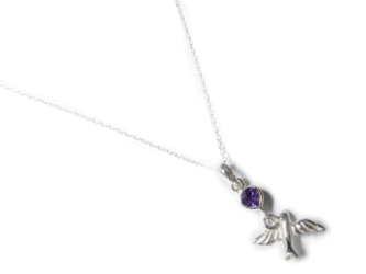 ★送料無料★[Silver925]小鳥とハート型のアメジスト（紫水晶）のシルバーヒーリングネックレス（made in BALI）の画像