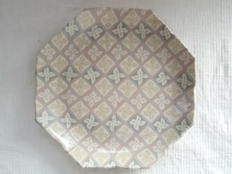 花菱文　八角花平皿　ピンク　透明釉薬　の画像