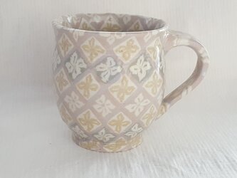 練上　丸マグカップ中　花菱文PG　透明釉の画像
