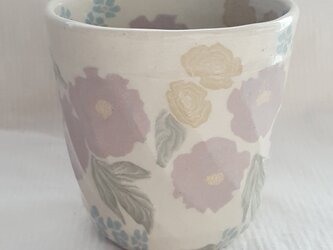 練上　牡丹薔薇  カップ　透明釉の画像
