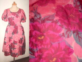 Sold Out着物リメイク♪牡丹が素敵な銘仙ワンピース♪ハンドメイド・花柄・ピンク・シルクの画像