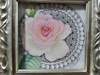 原画 一点もの ボールペンアート 額装付き 百貨店作家 人気 ボールペン画 絵画 バラ 薔薇の絵の画像