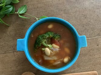 お鍋の形のスープ碗　ターコイズブルーの画像