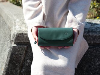 姫路産ヌメ革　マチの大きいお財布　本革　グリーン　長財布【送料無料】aw-10hnの画像