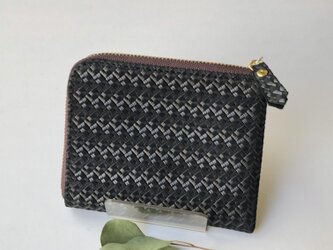 牛革メッシュのスリムなミニ財布　パールブラックの画像