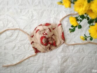 草木染め ブロックプリントのマスク　<インド綿・草木染め・花柄>の画像