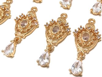 王冠オーバル雫 豪華ジルコニアチャーム 4個【ピアスパーツ イヤリング素材】の画像
