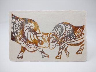 ギルディング和紙葉書　闘牛　黄混合の画像
