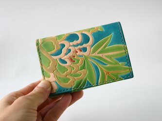 手染め手縫い革財布　Mini Coin 牡丹青　右利き用の画像