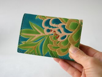 左利き用　手染め手縫い革財布　Mini Coin 牡丹青の画像