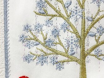 刺しゅうで作った　うれしっしゅの絵はがき　冬　椿・雪ウサギ・ツリー　各1枚の3枚セットの画像
