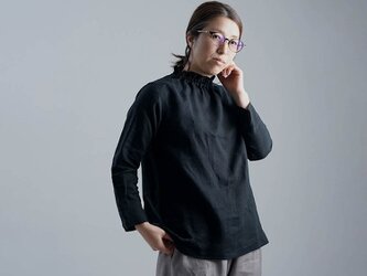 【L】【wafu】雅亜麻 Linen Top タートル ネック インナー 袖スリット/黒色 p014a-bck1-lの画像