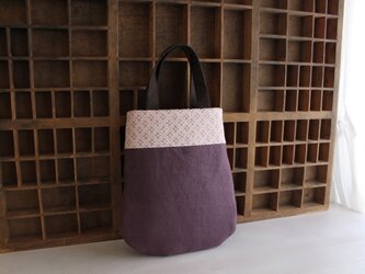 こぎん刺し×リネンラウンドバッグ【パープル】の画像