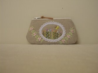 刺繍とレースのミニポーチ　④の画像