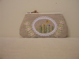 刺繍とレースのミニポーチ　⑤の画像
