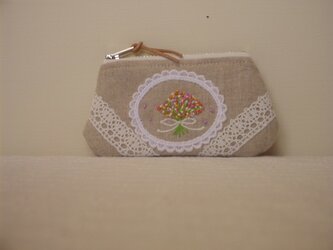 刺繍とレースのミニポーチ　⑧の画像