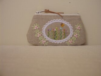 刺繍とレースのミニポーチ　⑨の画像