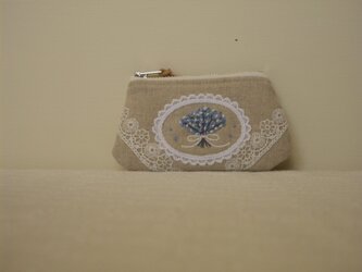 刺繍とレースのミニポーチ　⑪の画像