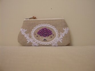 刺繍とレースのミニポーチ　⑫の画像