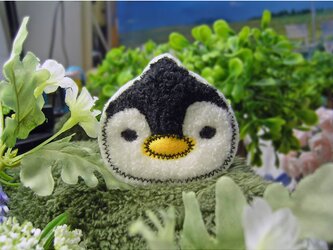 ★新ペンギン★もこもこワッペン★アイロン★白黒1枚-6bの画像