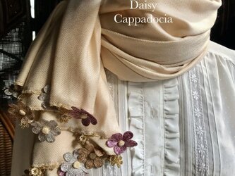 刺繍のお花つき　パシュミナストール「デイジー」ライトベージュの画像