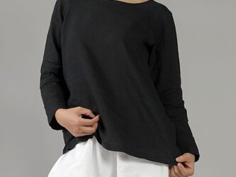 【Mサイズ】【wafu】雅亜麻リネン インナー ブラウス 袖スリット 黄金比率のネック角度/黒色 p012a-bck1-mの画像