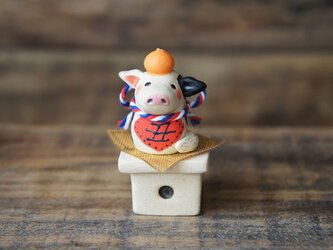 【陶器の小さなちいさな干支飾り】*丑・三方eの画像