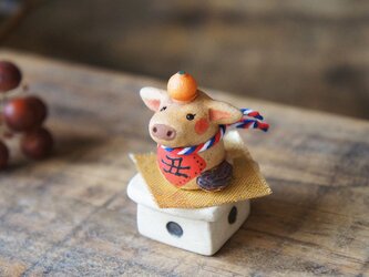 陶器の小さなちいさな干支飾り】茶*丑・三方eの画像