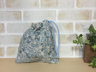 巾着袋　(小物入・コップ袋) 　小花柄（ブルー）の画像