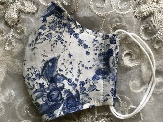 リバティ（青いばら）とダブルガーゼの立体マスク（送料無料）の画像