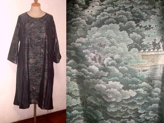 Sold Out着物リメイク♪都喜ヱ門大島紬＆泥藍大島紬のコンビフレアーワンピース♪ハンドメイド・逸品の画像