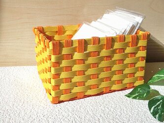 クラフトカゴ　人気の和柄模様　オレンジ色×黄色　小物収納　プレゼントにもの画像