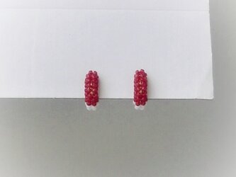 紅白/丹頂-ガラスの編みくるみイヤリングの画像
