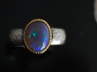 ブラックオパール 22KYG-silver925 の指環の画像