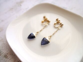 天然石の耳飾り ■ デザインB × アローズヘッド ■ アイオライト