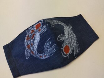 碧-ao-×善工房コラボ和柄マスク（錦鯉）濃紺の画像
