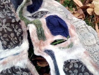 Pattiworkストール ミニ　アースカラーの大地　<インド綿ブロックプリント×羊毛フェルト>の画像