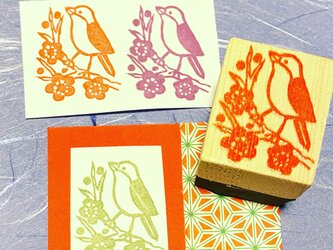 ✿季節のはんこ✿【鶯&梅】4×3㎝の画像