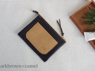 レザーフラットポーチ(darkbrown× camel)の画像