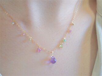 blooming necklace：アメジスト×ルビー×ペリドット 天然石ネックレス　14kgfチェーンの画像