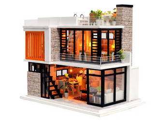 「露天風呂のある二階建ての家」ミニチュア ドールハウス ★完成品★の画像