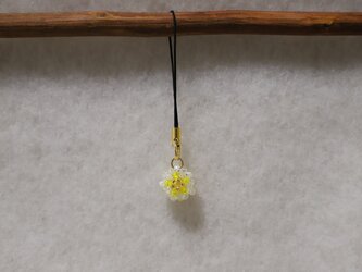 ビーズ玉ストラップ花柄（黄花）sk３の画像