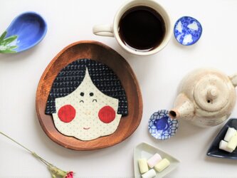 古布で作った　コースター　おかめ三姉妹　次女の画像