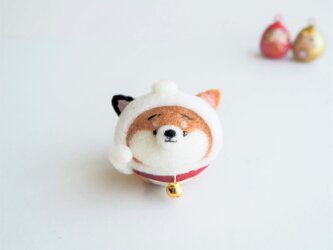 【受注製作】なりきり招き猫のまゆ柴犬(赤柴・黒柴・白柴)  羊毛フェルトの画像