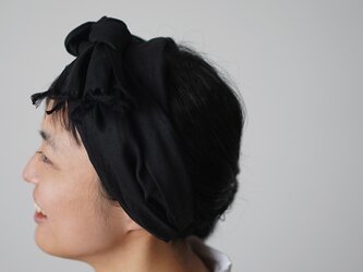 【wafu】やや薄地 フリンジヘアバンド リネンターバン ヘアーアクセ カチューム/黒色　z024a-bck1の画像