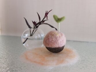 クルミの芽とミニフラワーベースの画像