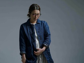 【wafu/Mサイズ】Linen Jacket  リネンデニム ワークジャケット/ インディゴ h031c-ind3-Mの画像
