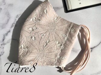 春の新作【シェルピンク：普通】シルキーな輝き♡オシャレな大人の「エレガントな花柄レースマスク」★抗菌防臭加工の画像