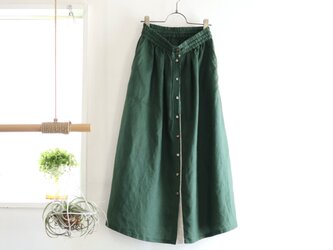 french linen front button skirt (deep green)の画像